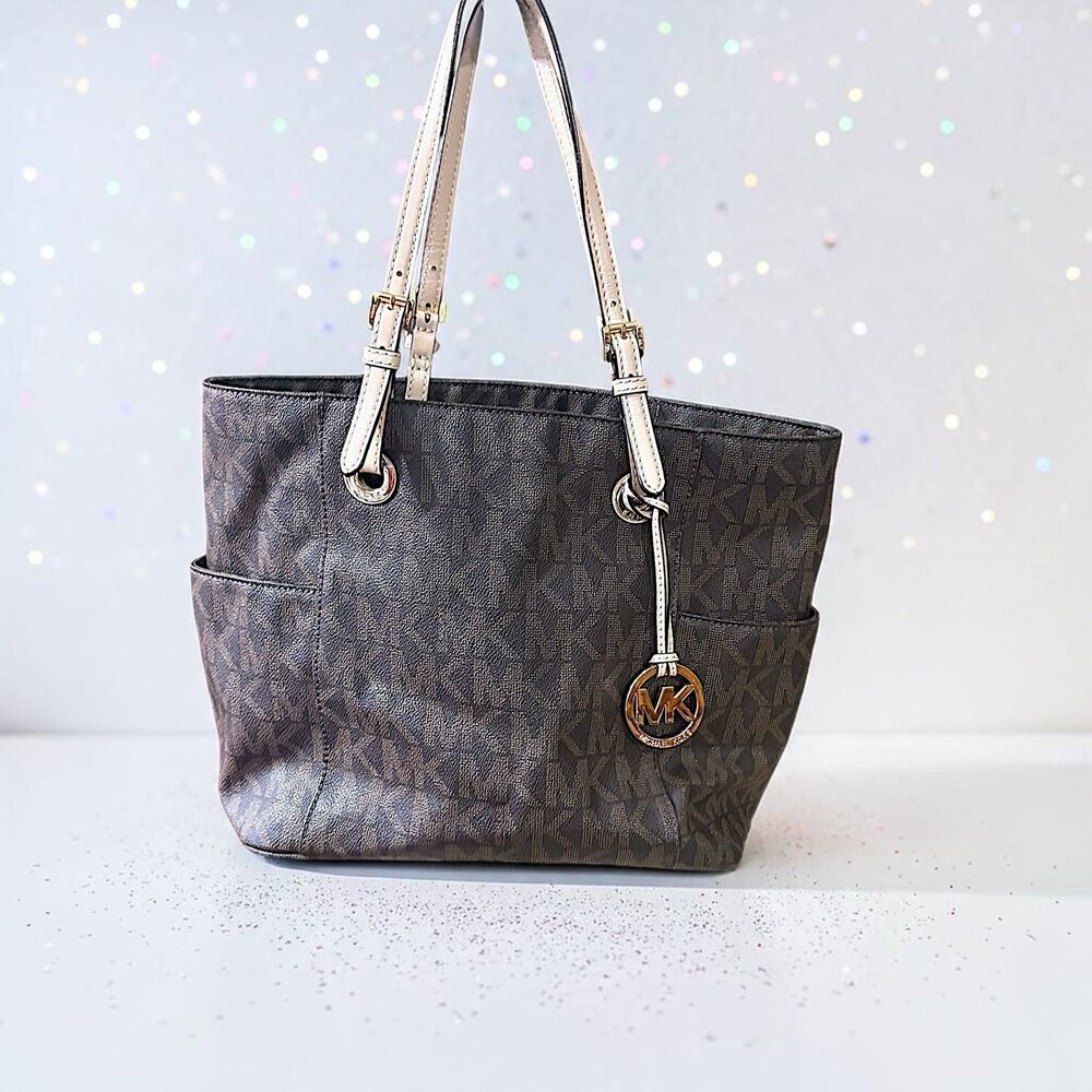 Michael Kors Jet Set East West Signature MK Brown Tote Shoulder Bag 30S11TTT4B